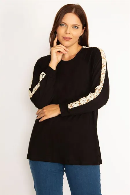 Kadın Bordo Dantel Detaylı Bluz 65N34646