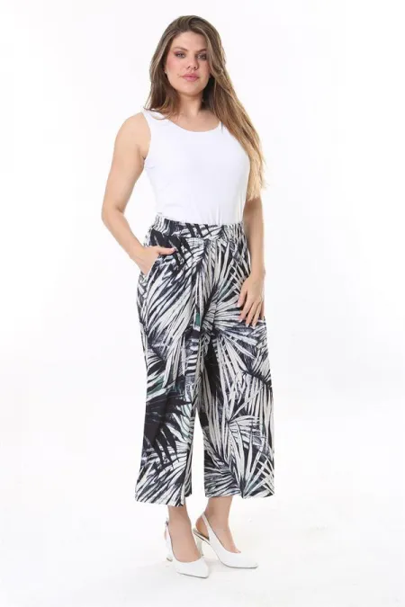 Kadın Büyük Beden Renkli Beli Lastikli Yan Cepli Desenli Pantolon 65N37842