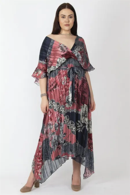 KADIN RENKLİ ŞİFON KUMAŞ ASTARLI UZUN ELBİSE