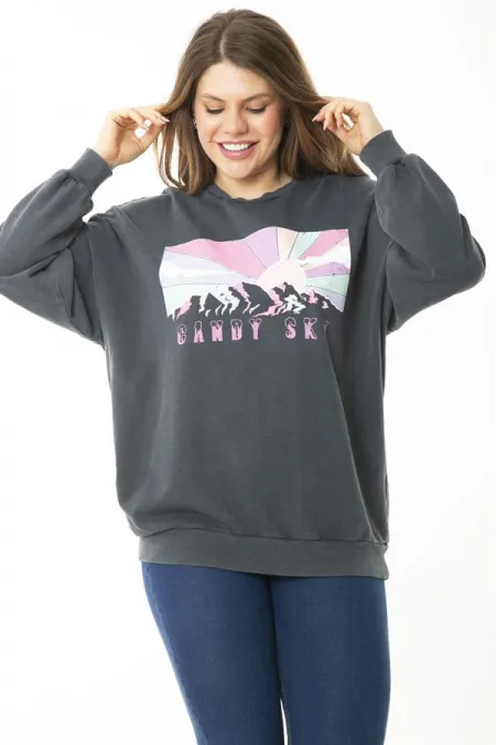 Women's Plus Size Smoke Digital Printed Sweatshirt 65N37159
