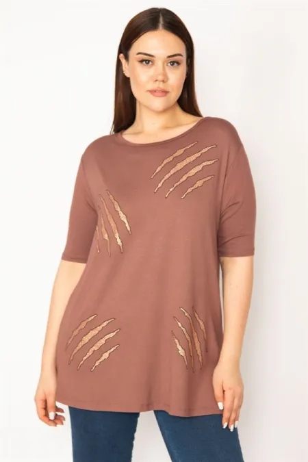 KADIN SÜTLÜKAHVE TAŞ DETAYLI BLUZ