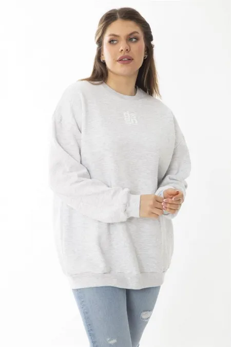 Women's Plus Size Gray Ruffled Swatshirt 65N37009