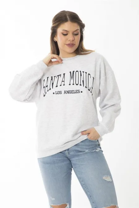 Women's Plus Size Gray Embroidered Print Detailed Swatshirt 65N37010