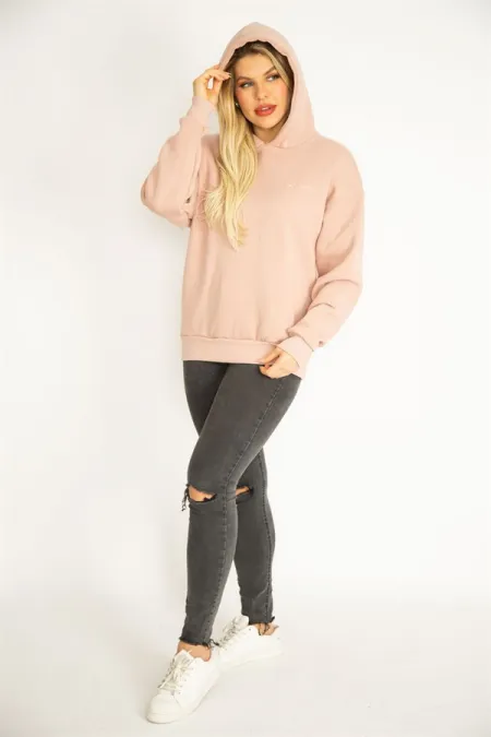 Kadın Pudra 3 İplik İçi Şardonlu Sweatshirt 65N35068
