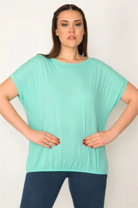 KADIN MİNT ETEK UCU LASTİKLİ DUBLE KOL BLUZ