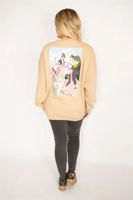 Women's Camel 3-Thread Fabric with Raised Inside and Digital Print on the Back Sweatshirt 65N35082