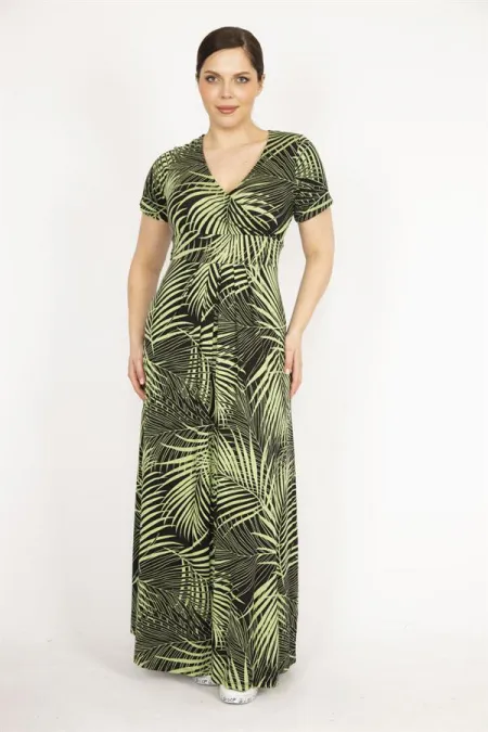 Kadın Mor Büyük Beden Anvelop Yakalı Renkli Uzun Elbise