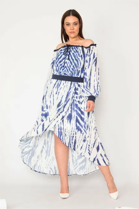 KADIN SAKS MADONNA YAKA ETEĞİ KAPALI ANVELOP ASTARLI KREP ŞİFON ELBİSE