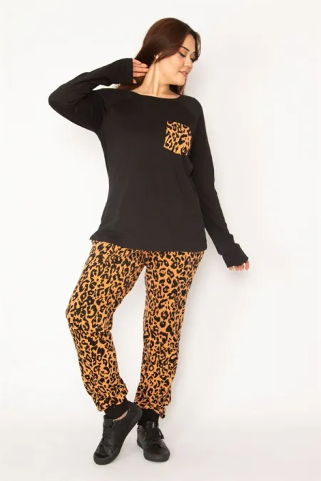 Kadın Siyah Pamuklu Kumaş Cepli Bluz Ve Bel Lastikli Eşofman Alt Takım 65N33149