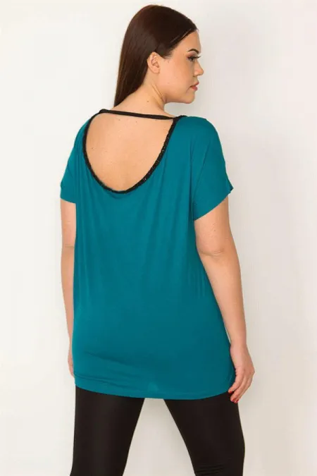 Kadın Yeşil Büyük Beden Taş Detaylı Viskon Bluz 65N35697