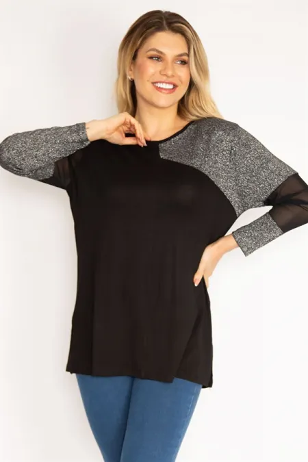 Kadın Siyah Sim Detaylı Bluz 65N35187