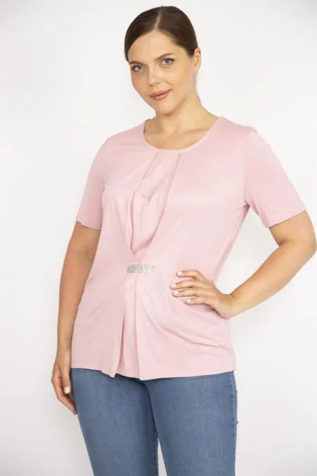 Kadın Somon Büyük Beden Ön Detaylı Bluz