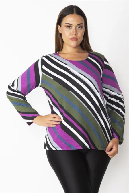 Kadın Renkli Pamuklu Kumaş Renk Kombinli Bluz 65N28380