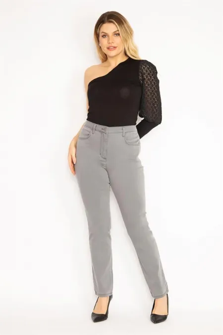 Kadın Gri 5 Cepli Likralı Kot Pantolon 65N35151