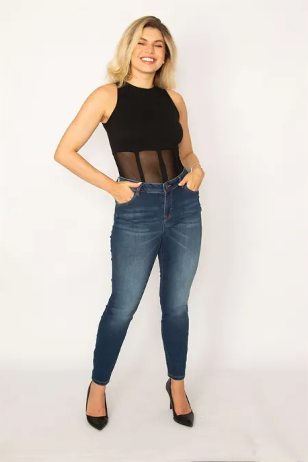 Kadın Lacivert Likralı 5 Cep Kot Pantolon 65N34247