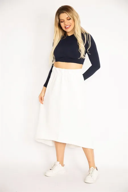 Kadın Kemik Beli Geniş Lastik Ve Kup Detaylı Kabartma Kumaş Etek 26A35164