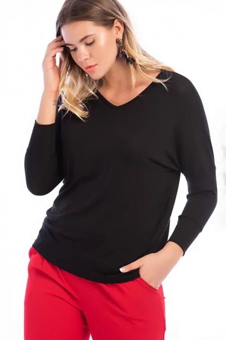 Kadın Siyah V Yakalı Bluz 65N15829