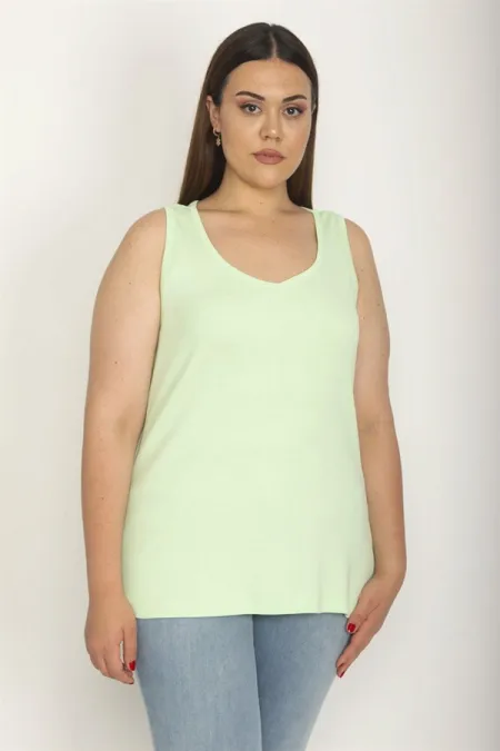 Kadın Açıl Yeşil Pamuklu Kumaş Kolsuz Bluz 65N26628