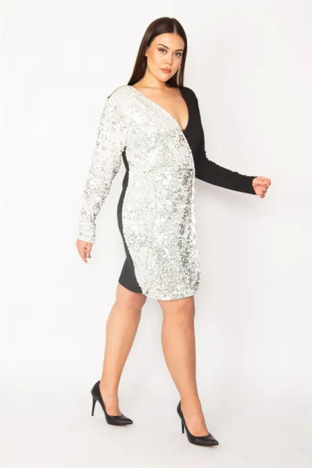 ROBE PORTEFEUILLE FERMÉE À PAILLETTES NOIRES POUR FEMME