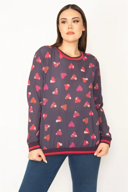 BLOUSE CÔTELÉE À MOTIF CŒUR COLORÉ POUR FEMME