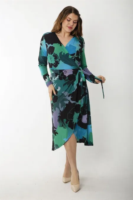 WOMEN'S GREEN SIDE TIE WRAPPED DRESS 26A37260
