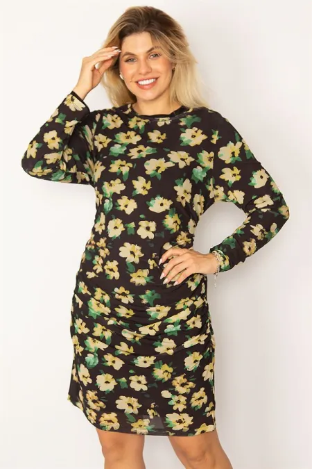 Kadın Siyah Yanları Lastik Büzgü Detaylı Astarlı Tül Elbise 65N34299