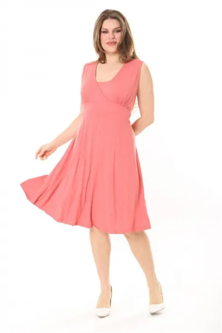 Kadın Haki Anvelop Yakalı Arka Bel Lastikli Kolsuz Likralı Viskon Elbise 65N37872