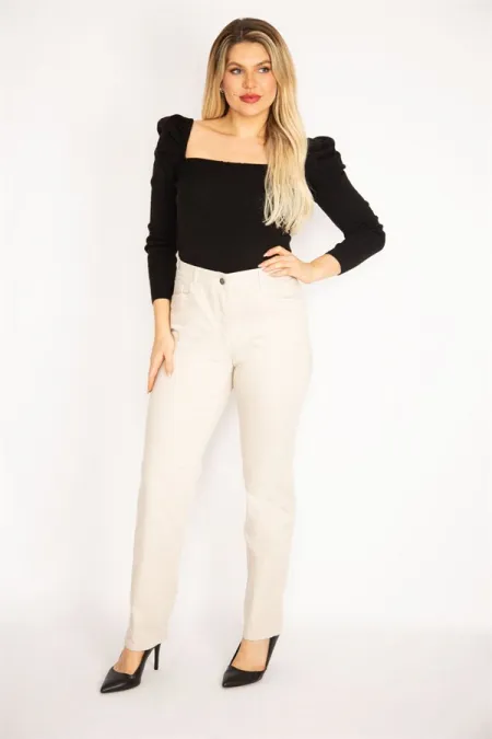 Kadın Taş Likralı Gabardin Kumaş Ön Cepli Pantolon 65N35263