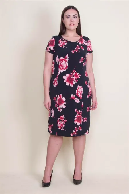 Kadın Siyah Çiçek Desenli Astarlı Elbise 65N22415