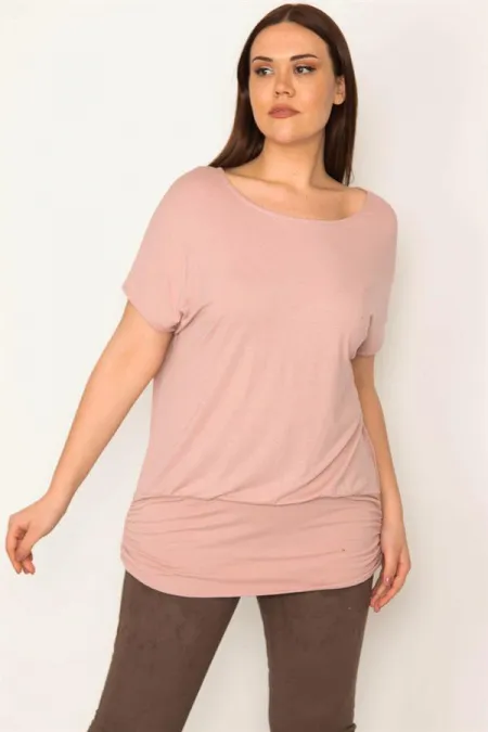 KADIN ORANJ ETEK UCU BÜZGÜLÜ DÜŞÜK KOLLU BLUZ