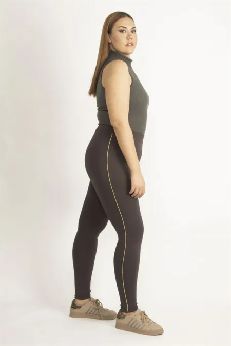 Kadın Kahve Yanları Sim Detaylı Tayt Pantolon 65N20135