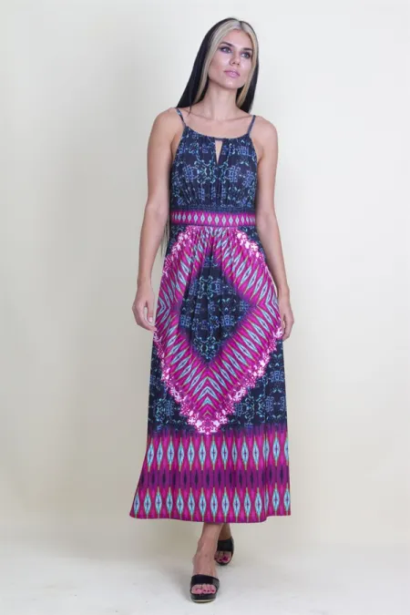 KADIN RENKLİ YAKA DETAYLI ASKILI ELBİSE