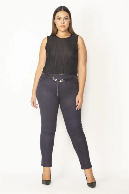 Kadın Haki Ekose Desenli Kemer Aksesuarlı Pantolon 65N28637