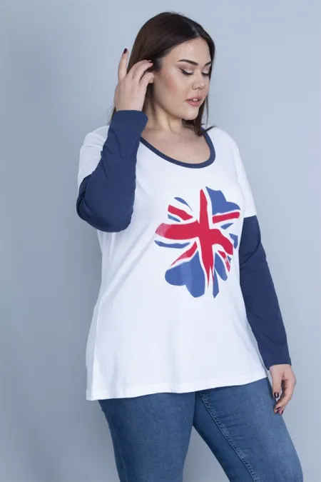 Kadın Beyaz Pamuklu Kumaş Uzun Kollu Renk Kombinli Bluz 65N27620