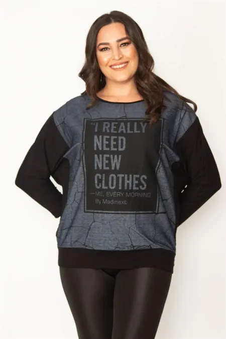 Kadın Siyah Yarasa Kol Ön Detaylı Tunik 65N31026