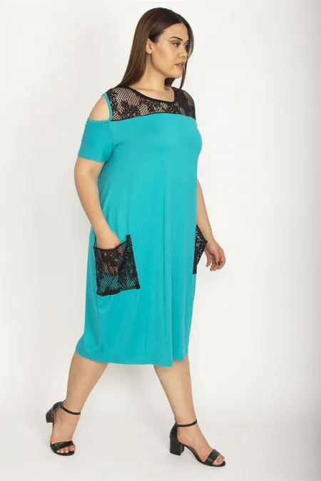 Kadın Fujya Büyük Beden Roba Ve Cep File Detaylı Viskon Elbise 65N35698