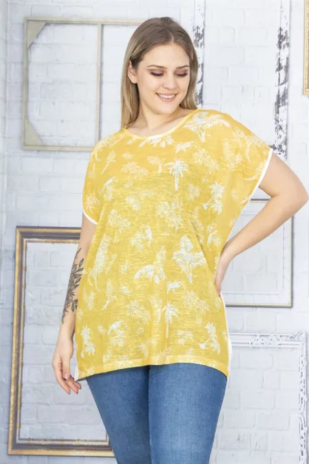 Kadın Sarı Düşük Kol Ön Desenli Bluz 65N22838