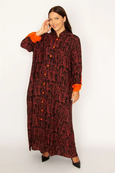 Kadın Oranj Ön Boy Düğmeli Rahat Kesim Uzun Elbise 65N34320