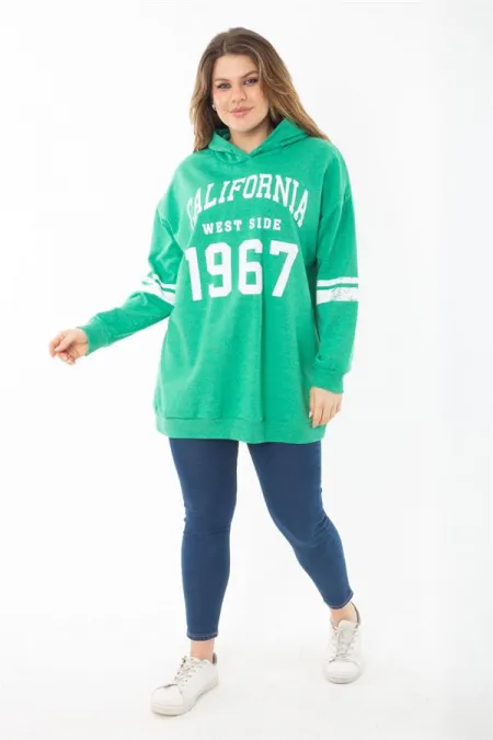 Kadın Büyük Beden Haki İçi Şardonlu Üç İplik Kapşonlu Sweatshirt 65N37290