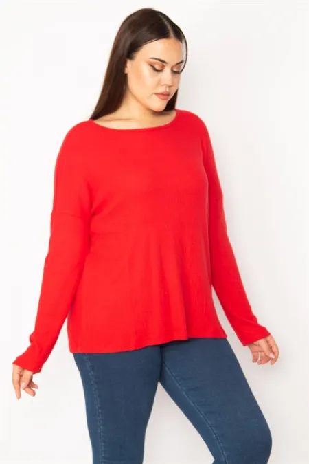 Kadın Kırmızı Bisiklet Yakalı Kendinden Çizgili Bluz 65N30357