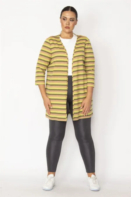 Kadın Haki Çizgili Viskon Hırka 65N28700