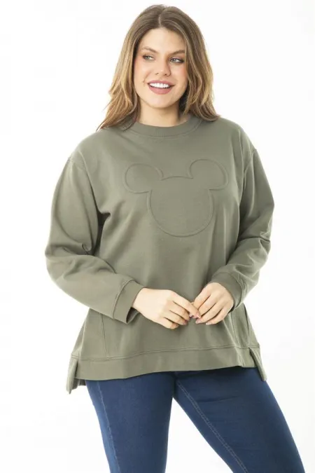 Women's Plus Size Khaki Ribbed Slit Sweatshirt 65N37177
