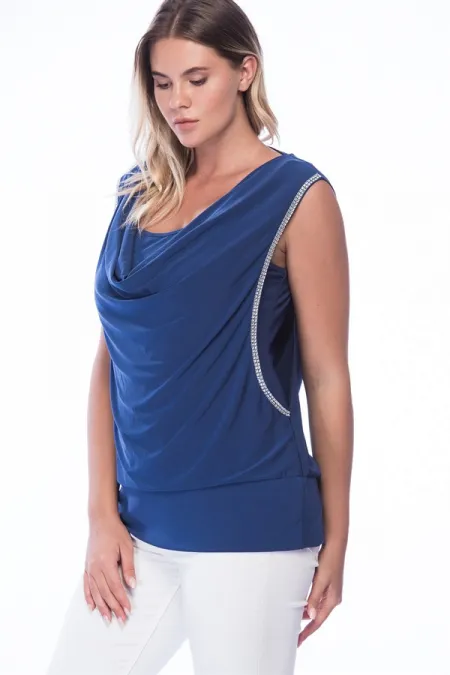 Kadın Saks Yan Taş Işlemeli Bluz 26N8058