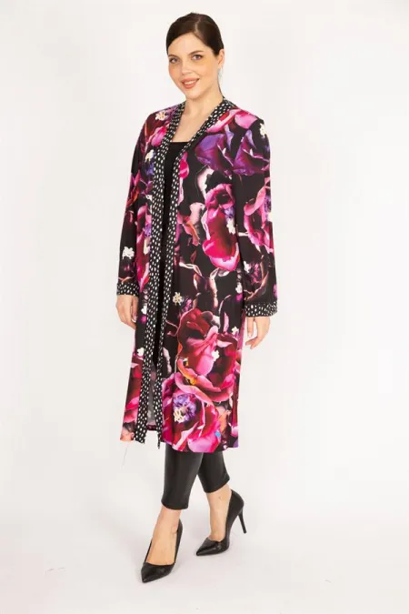 Women's Colorful Plus Size Polka Dot Garnish Unlined Long Coat