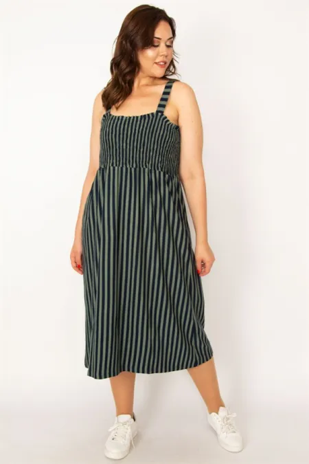 Kadın Haki  Göğüs Kısmı Gipe Lastikli Askılı Elbise 65N33482