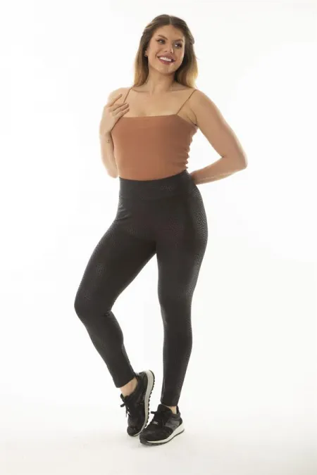 Kadın Büyük Beden Siyah Yılan Desenli Geniş Kemerli Tayt 65N37056