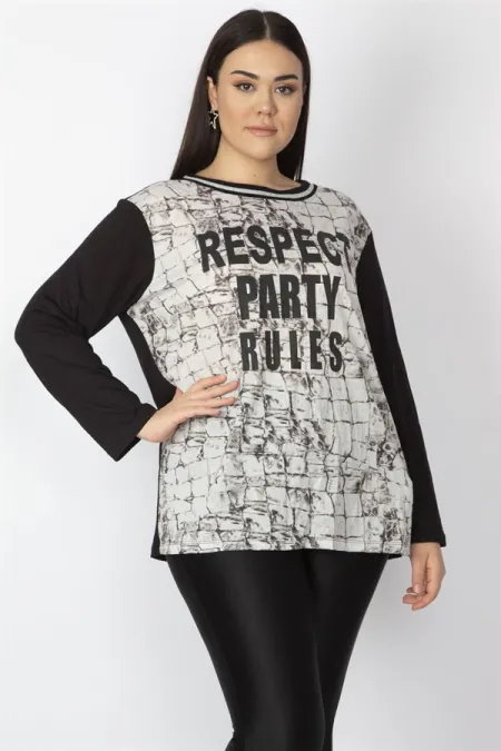 Kadın Siyah Ön Baskılı Bluz 65N29784