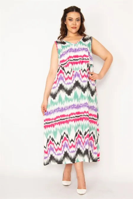 Kadın Fujya Dokuma Viskon Kumaş Göğüs Volanlı Elbise 65N33247