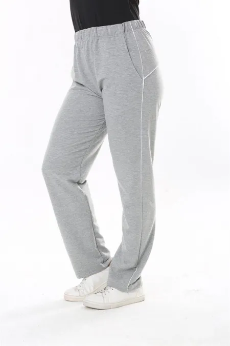 Kadın Büyük Beden Füme Biye Detaylı Yan Cepli Beli Lastikli Eşofman Alt 65N37840