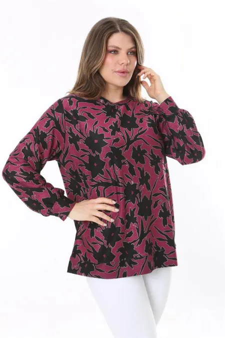 Kadın Büyük Beden Renkli Desenli Sweatshirt 65N37809